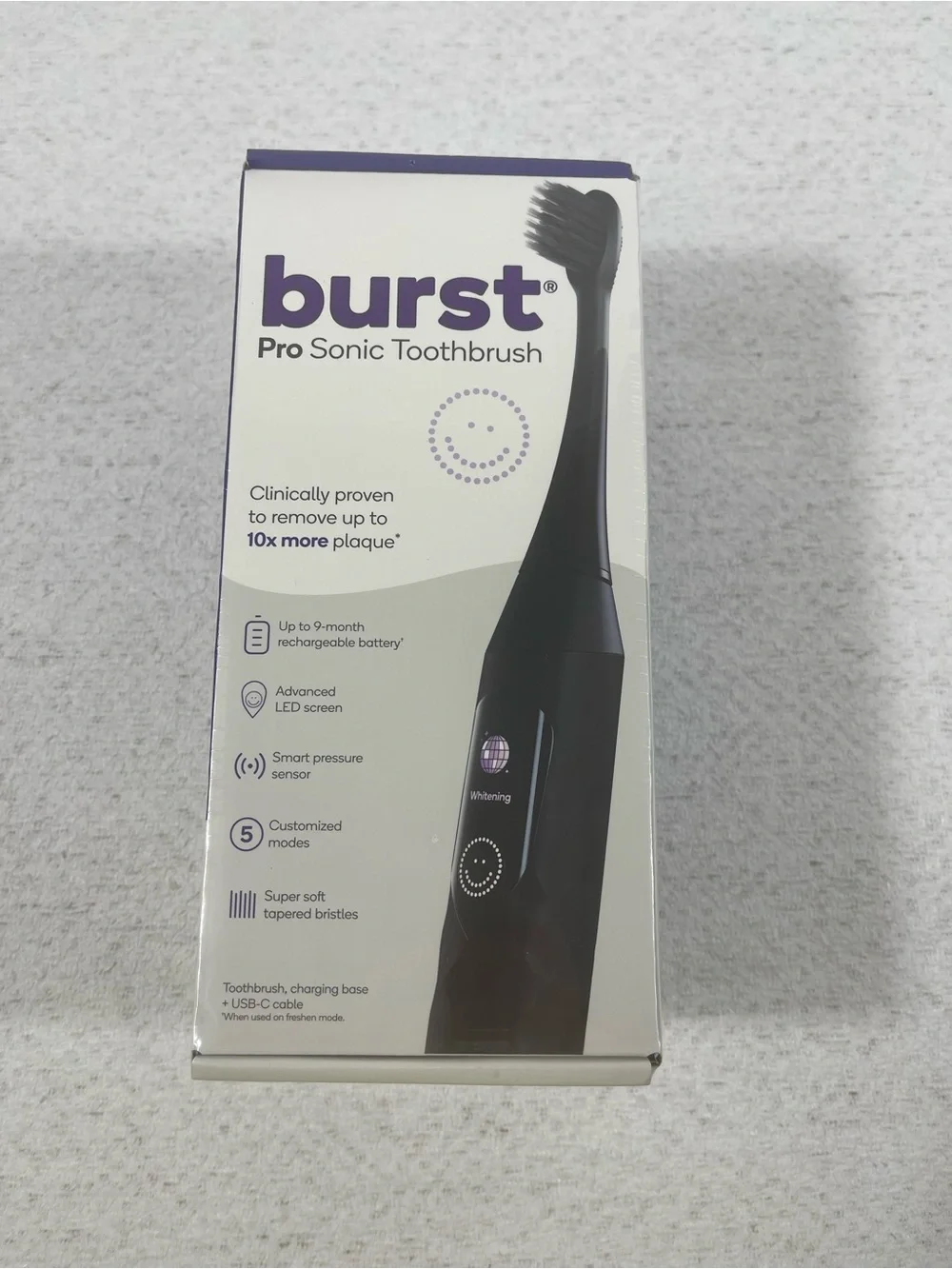 Burst Pro Sonic Toothbrush LED Screen Smart Pressure Sensor 5 Modes,New SKU#0359
